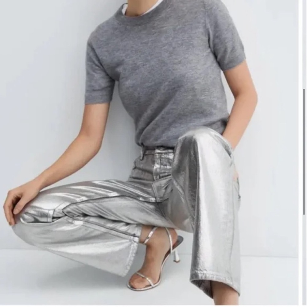 Rebecca Minkoff Metallic Silver Straight-Leg Jeans